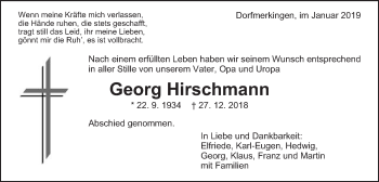 Traueranzeige von Georg Hirschmann von Schwäbische Post