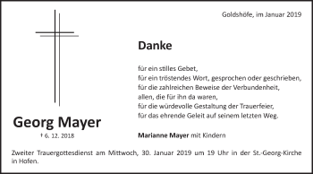 Traueranzeige von Georg Mayer von Schwäbische Post