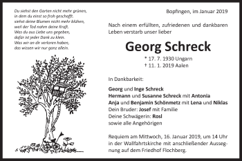 Traueranzeige von Georg Schreck von Schwäbische Post