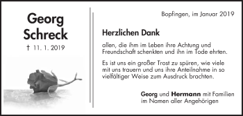 Traueranzeige von Georg Schreck von Bopfinger Stadtanzeiger