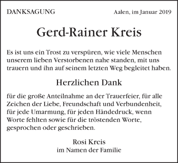 Traueranzeige von Gerd-Rainer Kreis von Schwäbische Post