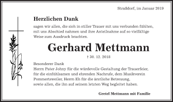 Traueranzeige von Gerhard Mettmann von Schwäbische Post