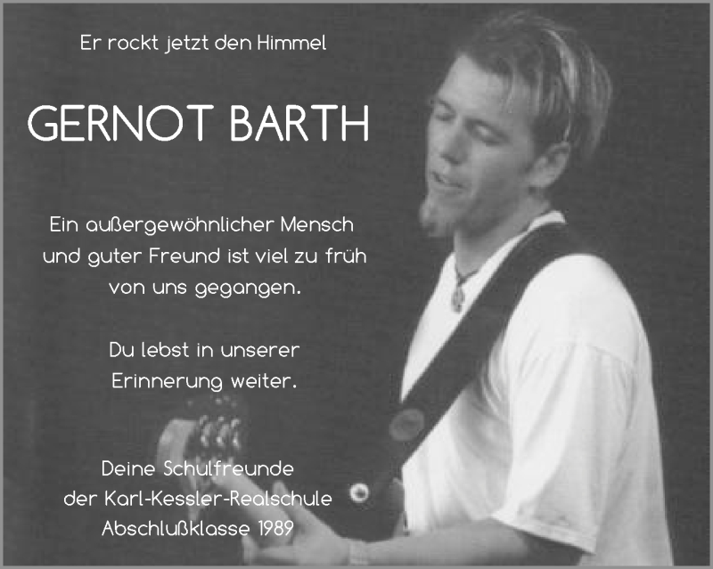  Traueranzeige für Gernot Barth vom 22.01.2019 aus Schwäbische Post