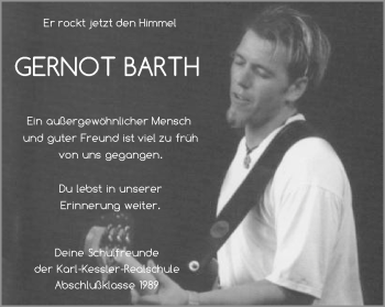 Traueranzeige von Gernot Barth von Schwäbische Post