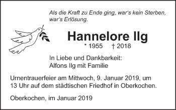 Traueranzeige von Hannelore Ilg von Schwäbische Post