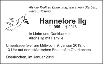 Traueranzeige von Hannelore Ilg von Amtsblatt_Oko