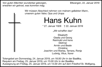 Traueranzeige von Hans Kuhn von Schwäbische Post