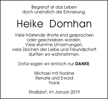 Traueranzeige von Heike Domhan