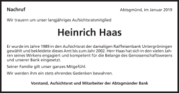 Traueranzeige von Heinrich Haas von Kocher-Lein-Bote