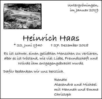 Traueranzeige von Heinrich Haas von Kocher-Lein-Bote