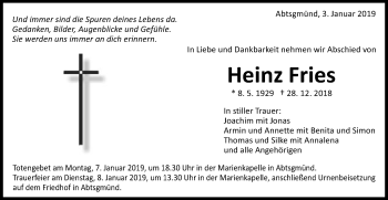 Traueranzeige von Heinz Fries von Schwäbische Post