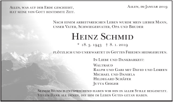 Traueranzeige von Heinz Schmid von Schwäbische Post