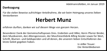 Traueranzeige von Herbert Munz von Schwäbische Post