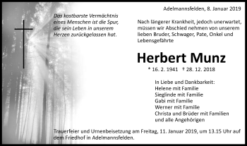 Traueranzeige von Herbert Munz von Schwäbische Post