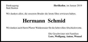 Traueranzeige von Hermann Schmid von Gmünder Tagespost