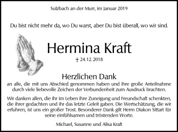 Traueranzeige von Hermina Kraft von Gmünder Tagespost