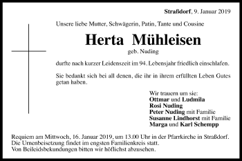Traueranzeige von Herta Mühleisen von Gmünder Tagespost