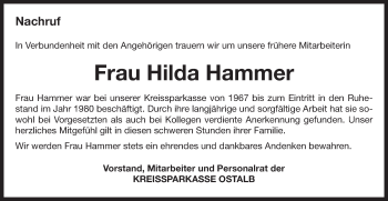 Traueranzeige von Hilda Hammer von Gmünder Tagespost