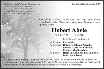 Traueranzeige von Hubert Abele von Schwäbische Post