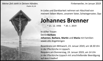 Traueranzeige von Johannes Brenner von Schwäbische Post