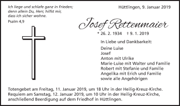 Traueranzeige von Josef Rettenmaier von Schwäbische Post