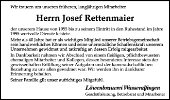 Traueranzeige von Josef Rettenmaier von Schwäbische Post