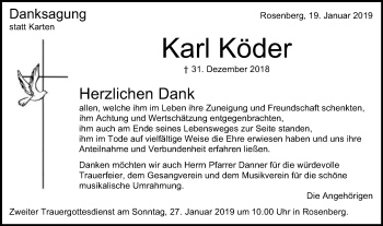 Traueranzeige von Karl Köder von Schwäbische Post