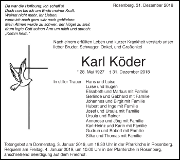 Traueranzeige von Karl Köder von Schwäbische Post