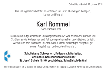 Traueranzeige von Karl Rommel von Gmünder Tagespost