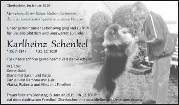 Traueranzeige von Karlheinz Schenket von Schwäbische Post