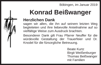 Traueranzeige von Konrad Beißwanger von Gmünder Tagespost