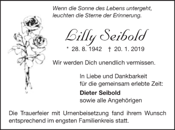 Traueranzeige von Lilly Seibold von Schwäbische Post