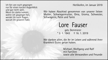 Traueranzeige von Lore Fauser von Gmünder Tagespost