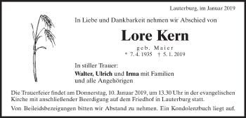 Traueranzeige von Lore Kern von Schwäbische Post