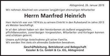 Traueranzeige von Manfred Heinrich von Schwäbische Post