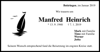 Traueranzeige von Manfred Heinrich von Schwäbische Post