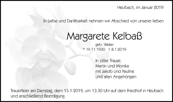 Traueranzeige von Margarete Kelbaß von Gmünder Tagespost