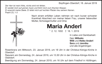 Traueranzeige von Maria Anderl von Schwäbische Post