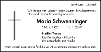 Traueranzeige von Maria Schwenninger von Schwäbische Post