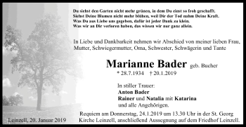 Traueranzeige von Marianne Bader