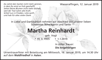 Traueranzeige von Martha Reinhardt von Schwäbische Post