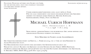 Traueranzeige von Michael Ulrich Hoffmann von Schwäbische Post