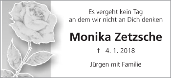 Traueranzeige von Monika Zetzsche von Schwäbische Post