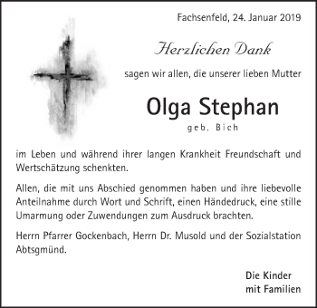 Traueranzeige von Olga Stephan von Schwäbische Post