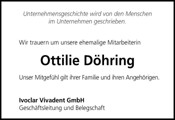 Traueranzeige von Ottilie Döhring von Schwäbische Post