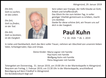 Traueranzeige von Paul Kuhn von Schwäbische Post