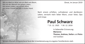 Traueranzeige von Paul Schwarz von Schwäbische Post