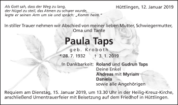 Traueranzeige von Paula Taps von Schwäbische Post