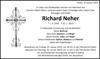 Traueranzeige von Richard Neher von Schwäbische Post