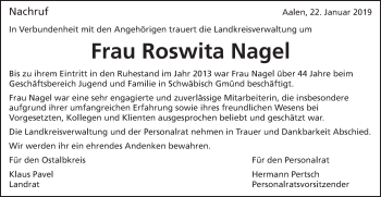 Traueranzeige von Roswita Nagel von Gmünder Tagespost